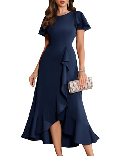 Image of BeryLove Women Formal Party Dress Flutter Short Sleeve Wedding Cocktail Long Evening Dress