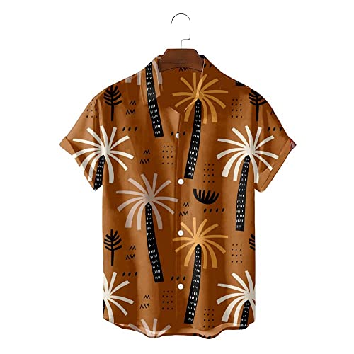 Chemise hawaïenne Funky marron à boutons et manches courtes pour hommes