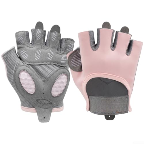 Guantes de fitness de medio dedo con almohadillas de silicona en la palma y tela elástica transpirable para ejercicio deportivo y apoyo de entrenamiento (rosa, S, 17-18 cm)