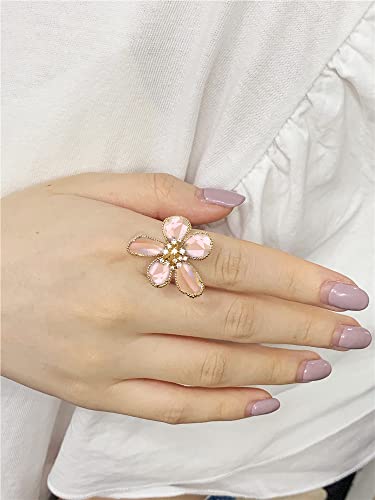 Dtja Shiny Crystal Flower Statement Ring for Women Girls Gold Plated Bling CZ Delicate Lightweight Adjustable Expandable Open Wrap Finger Rings Comfort Fit Boho Y2K Jewelry Wedding Birthday Christmas4