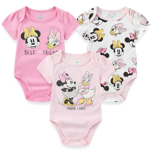 Image of Disney Minnie Mouse Winnie the Pooh Lilo & Stitch Nightmare Before Christmas Girls 3 Pack Bodysuit for Newborn and Infants