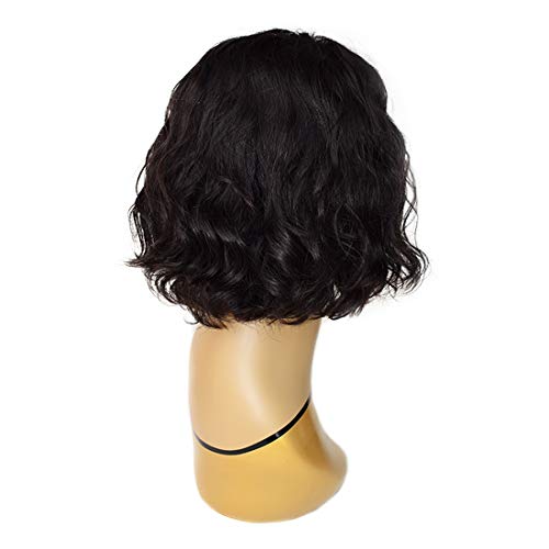 Wigenius Body Wave Short Curly Human Hair Wigs For Black Women, L-Part Lace Front Wig, Unprocessed Brazilian Virgin Human Hair Wigs(10Inch, Black) #TOP5