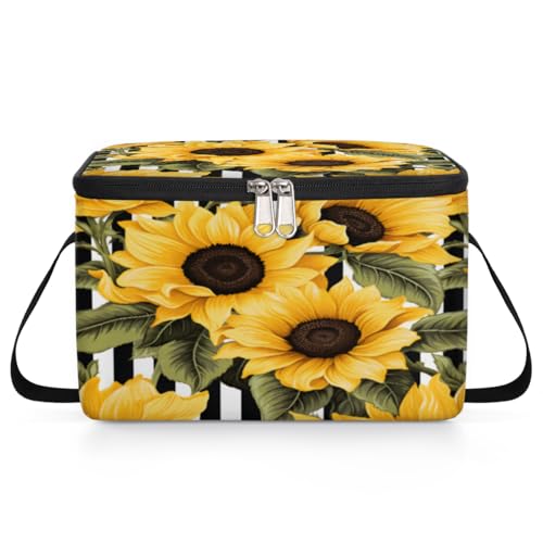 GzLeyigou Sunflower Floral Lunch Bags for Women Men 9 Cans, Hot & Cold Food Delivery Bag Insulated Grocery Bag Insulated Lunch Box Yellow Sunflowers Cooler Bag for Office Work Picnic Beach