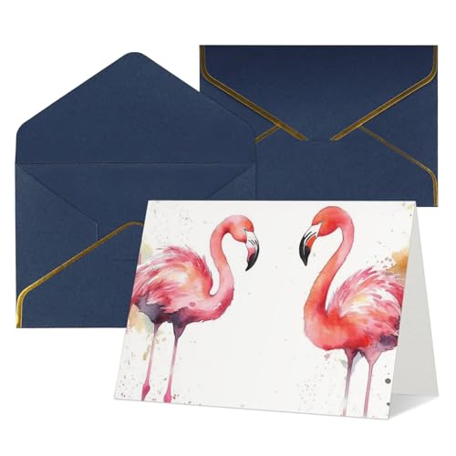 QMNSEHF 封筒付きブランクグリーティングカード Thank YouCard 水彩フラミンゴ Happy Birthdayカード 女性用 男性用 クリスマス ハロウィン ウェディング ブランク ノートカード あらゆる機会のグリーティングカード 4x6
