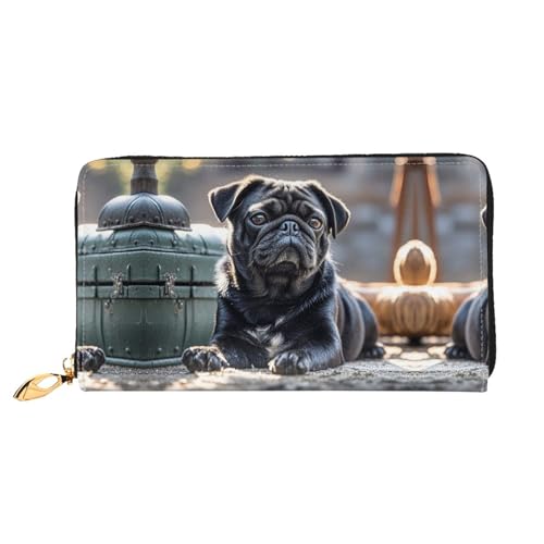 Pochette à deux volets en cuir pour femme, l'idée cadeau idéale motif carlin