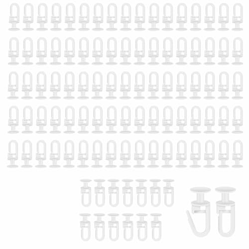 100PCS Curtain Track Glider Hooks Caravan Curtain Rail Gliders Effortless Sliding Ceiling Rail Slider Hooks Plastic White Track Rollers for Window Door Shower Curtains