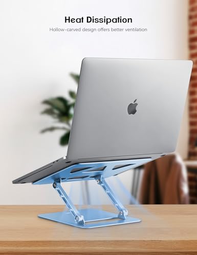 Image of Aoviho Adjustable Laptop Stand for Desk,Portable Laptop Stand Holder and Riser,Foldable Aluminum Notebook Computer Stands for MacBook Air Pro HP Lenovo Dell Samsung Chromebook, 10-15.6 inch, Sky Blue