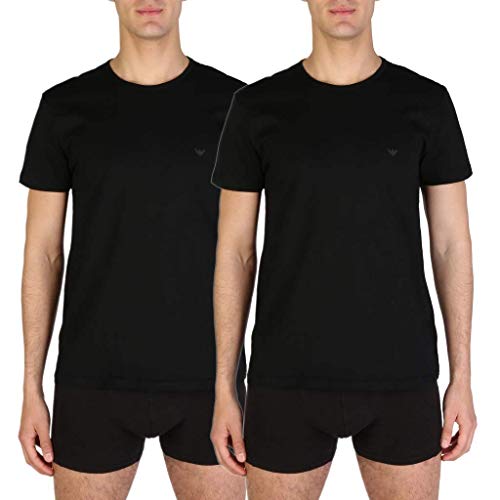 Cotone di alta qualità Emporio Armani Uomo 2-Pack Crew Neck T-Shirt Pure Cotton Maglietta a Maniche Corte, Nero Black Black, L