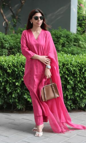 Image of ANNI Designer Women's Rayon Viscose Printed Straight Kurta with Pant and Dupatta Set | Elegant Ethnic Kurta Pant Dupatta Outfit for Women | Office Festive Casual Wear