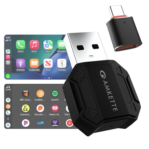 Image of Amkette Drive S1 2 in 1 Wireless CarPlay & Android Auto Adapter | WiFi 6 Low-Latency | Bluetooth 5.4 Fast Pairing | Converts Wired to Wireless | USB-A & USB-C | Supports OEM Steering Controls