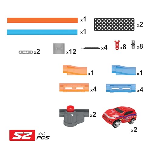 Image of Playzu Shoot Off Challenger Edition Track Set, 52 Pcs Single Twist Loop & 2 Car Track Play Set for 2 Players 6+ Years Kids Boys and Girls