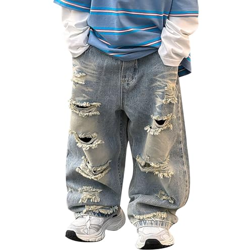 Trendy Boys Pants Street Style Ripped Denim Long Trousers for Kids Casual Wear Suitable for Spring and Summer