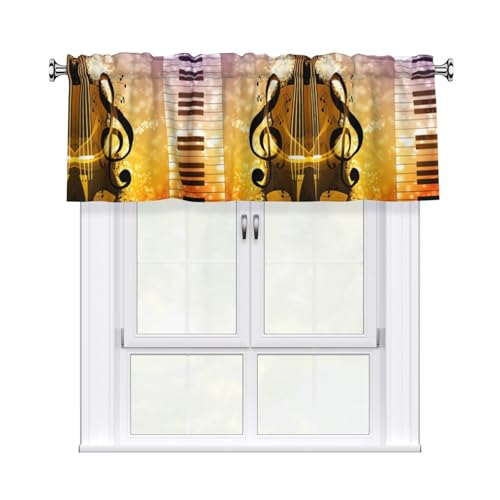 ASFgda Cenefa de cortina con estampado de notas musicales de violín y piano, 137 x 45,7 cm, bolsillo para barra, cenefa corta para ventana de filtrado de luz, para cocina, sala de estar, dormitorio