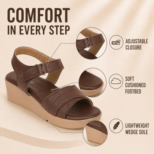 Image of TRASE Stylish Wedges Heels Sandals For Women, Comfortable Heel, Ankle Straps
