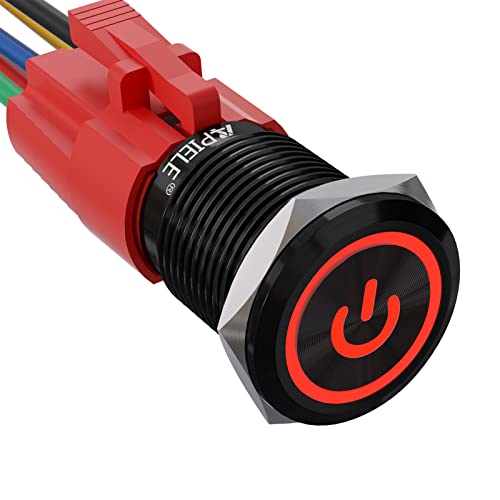 APIELE 16mm Latching Push Button Switch 0.63" 12V Power Symbol