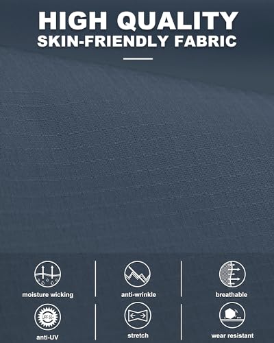 33,000ft Funktionshemd Herren UPF50+ UV-Schutz Langarm Hemd Atmungsaktiv Button-Down-Hemd Outdoor Sportliches Freizeithemd Angelhemd Für Männer Stahlblau L