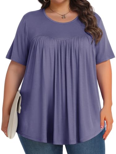 Image of Tencede Womens Plus Size Tops Tunic Short Sleeve Crew Neck Shirts Casual Soft Blouse 1X-5X
