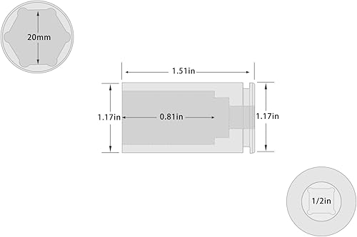 Miniatura 332 de Enchufe de impacto de 6 PT de 1/2" x 0.827 in de profundidad, CR-MO, 1/2 pulgada de accionamiento de 6 puntos para una fácil extracción
