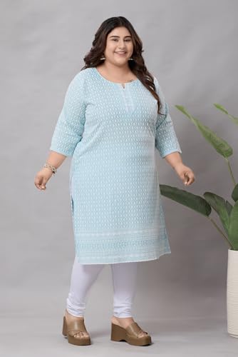 Image of DREAM & DZIRE Chikankari Kurti for Women of Cotton in Plus Size & Small Size.