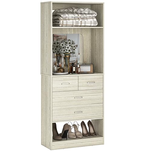 Unikito 25INCS-W Closet System With Drawers, Freestanding Closet Organizer With Storage Shelves And Mirror cover