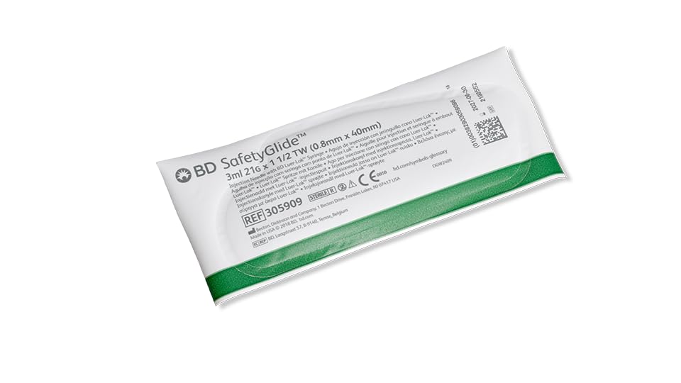 BD SafetyGlide Needle, 21 G x 1 1/2 in. with 3 mL Syringe, #305909, (50 Count)