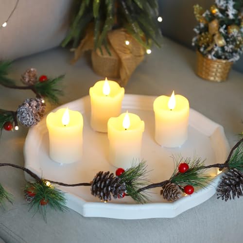 Image of Lezonic Rechargeable Votive Flameless Battery Operated Candles with Remote Timer USB Cable, Pack of 4(D:2 inch X H:3 inch) LED Ivory White Flickering Wax Candles with 3D Flame