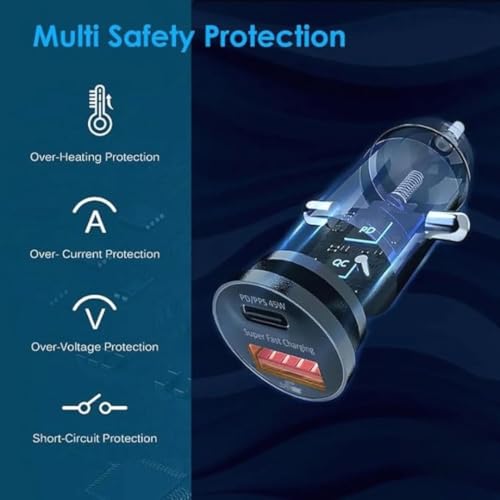 Image of 125W Dual Port Fast Smart Car Charger with 2M C-C Cable SuperVooc All Metal PD Quick 45W PD /PPS +80W SuperVOOC Compatible with iPhone & Android Samsung,Vivo,Oppo&Tablets All Brand-Black