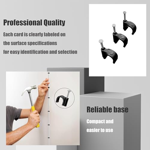 KOXXIAMOQ 700 Stk Kabelschellen Nagelschellen, Runde/Quadrat Kabel Clips, Schwarz Kabelklemmen mit Nagel, Kabelhalter Kabelbefestigung Nagel für Ethernet Netzwerkkabel, 4mm 5mm 6mm 8mm 10mm