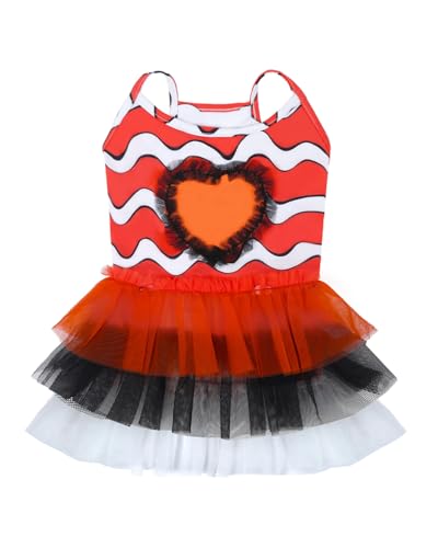Image of CuteBone Cute Pet Dress for Small Dogs, Cats - Ruffle Princess Outfit with Pleated Heart, Summer Lightweight Breathable Dog Party Clothes for Holiday, Walks, Birthday, Photos DDQ02M