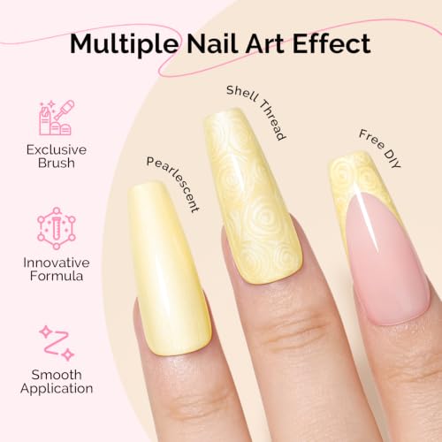 Image of MelodySusie Pastel Yellow Pearl Gel Nail Polish,0.5fl oz Soak Off UV LED Drawing Shimmer Gel Polish Soak Off Swirl Shell Thread Effect Gifts for Women Nail Art Manicure Salon DIY Nail Design-A1905