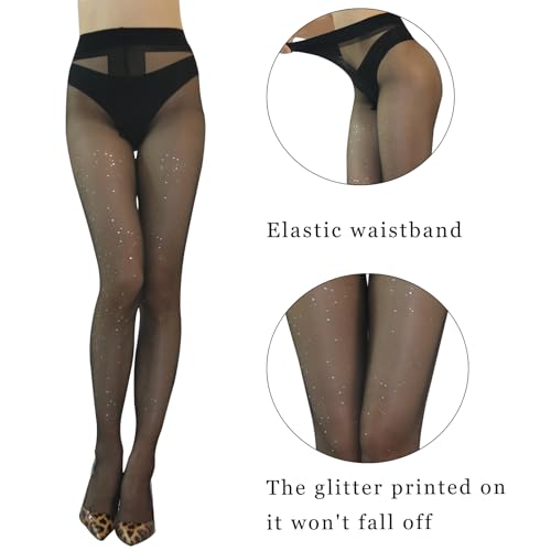 HTRUIYA Women's Sheer Shiny Silk Pantyhose Sexy Sparkle Sheer Tights Rhinestones Shimmery Tights2