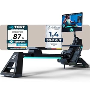 Sportstech Premium Rudergerät für zuhause + 21.5" Touch Display, App mit Live Workouts & Smart Training Kursen, klappbare Rudermaschine mit patentierter LED Technologie, sRow