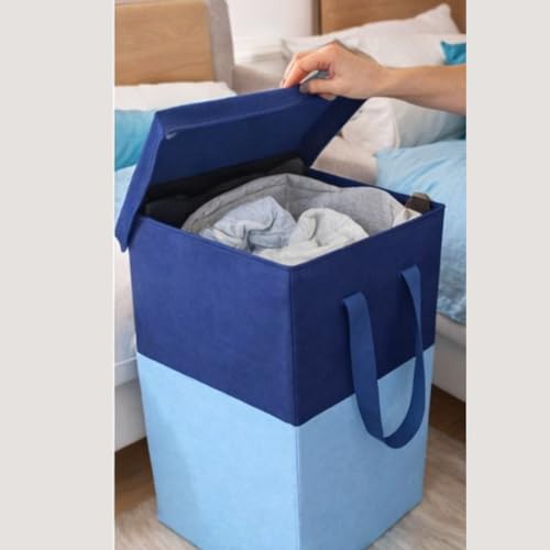 Image of Extra Large Laundry Bag 75 Liter, Foldable Fabric Laundry Basket with Lid & Carry Handles for Clothes Storage (2, blue)
