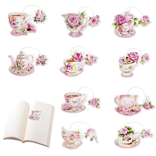 Tea Party Favor Bookmark, Tea Party Favors for Women Garden Chinese Afternoon Tea Cup Themed Party Favors Gifts Bulk for Kids Girls Teens, 10Pcs