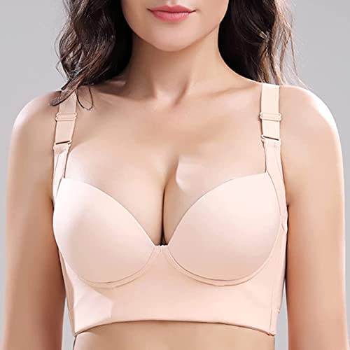 Cahl&Fauo Padded T-Shirt Bras For Women Push Up Comfort Underwire Everyday Bras Nude 40B #TOP1