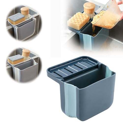 Lavello da cucina telescopico per scolapiatti Dry and Wet Separation Trash Can Cestello di scarico per lavello da cucina pieghevole, cestino di scarico per scolapiatti per cucina (blu)