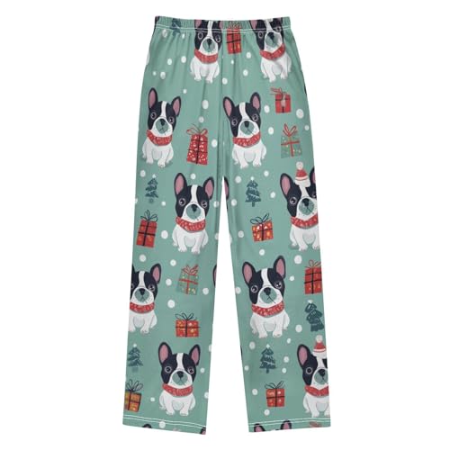 ZZXXB French Bulldog Winter Snow Boys Long Pants Soft Trousers Elastic Waist Kids Lounge Bottoms with Pockets S-XL2