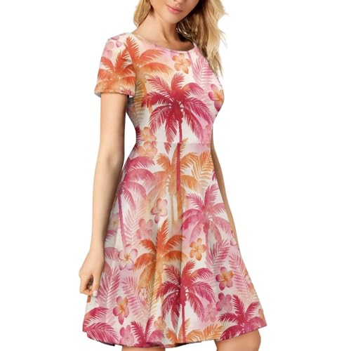 Image of HUGS IDEA Womens Puffy Swing Midi Dress Round Neck Short Sleeve Party A-Line Dresses