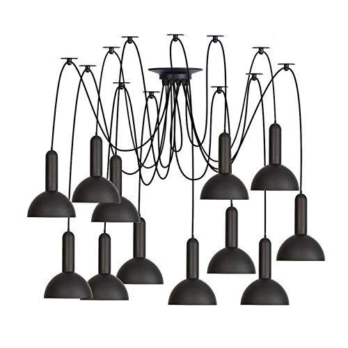 Lampe araignée de plafond en métal noir réglable 6 à 12 lumières HNVBDOPAE