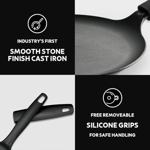 Image of TRAMONTINA TITANEX 24cm Pre-Seasoned Cast Iron Dosa Tawa | Flat Surface with Raised Edges | for Dosa, Uttapam, Cheela, Paratha | Induction & Gas Compatible | Non-Slip Handle