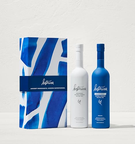 Kosterina Extra Virgin Olive Oil Gift Set | Polyphenol Rich Greek Olive Oil, Cold-Pressed Evoo, Early Harvest Koroneiki Olives | High Antioxidant Superfood | Harvested In Greece (16.9 Oz | Set Of 2)