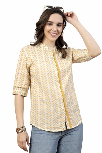 Image of Women's Black Printed Cotton Kurti Top | Stylish Ethnic Wear Kurta for Office, Casual 3 /4 Sleeve Button Front Tunic