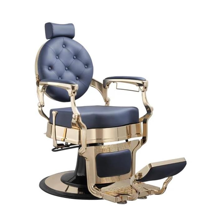 LBH Poltrona classica da barbiere idraulico stile retrò vintage con poggiapiedi integrato modello Buzz Gold Blue (blu)