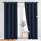 NICETOWN Blackout Navy Blue Curtains for Bedroom - Window Treatment Energy Saving Thermal Insulated Solid Grommet Room Darkening Drapes for Living Room (2 Panel, W52 x L84)