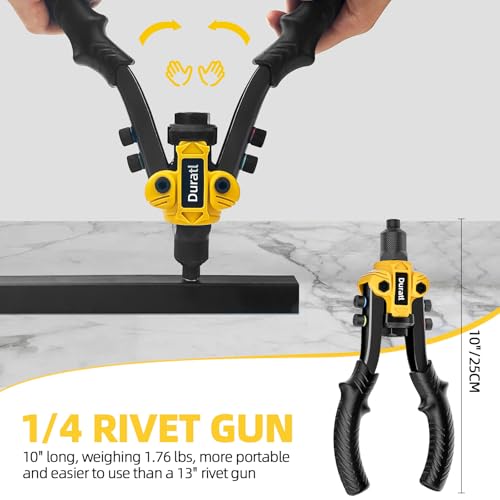 Rivet Gun, 1/4 Pop Rivet Gun Kit with 200 Blind Rivets, 5 Interchangeable Rivet Heads (3/32", 1/8", 5/32", 3/16", 1/4"), Heavy Duty Hand Riveter Tool for Metal, Gutter & Automotive - Image 2