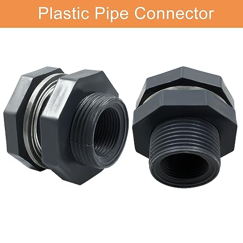 Image of 4pcs NPT3 /4 PVC Bulkhead Fitting, 3 /4 Inch Plastic Water Tank Connector Threaded Thru-Bulk Pipe Fittings for Rain Barrels, Aquariums, Bucket Hose Adapter, Ponds, Pools