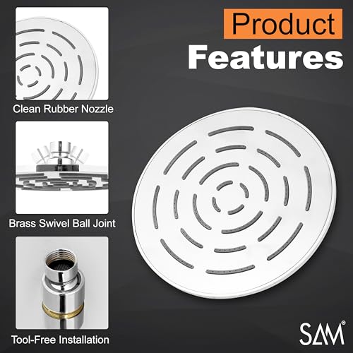 Image of SAM Shower Slim High Pressure Rainfall Showerhead Without Arm for bathroom (Leesha Grade, 6 * 6)