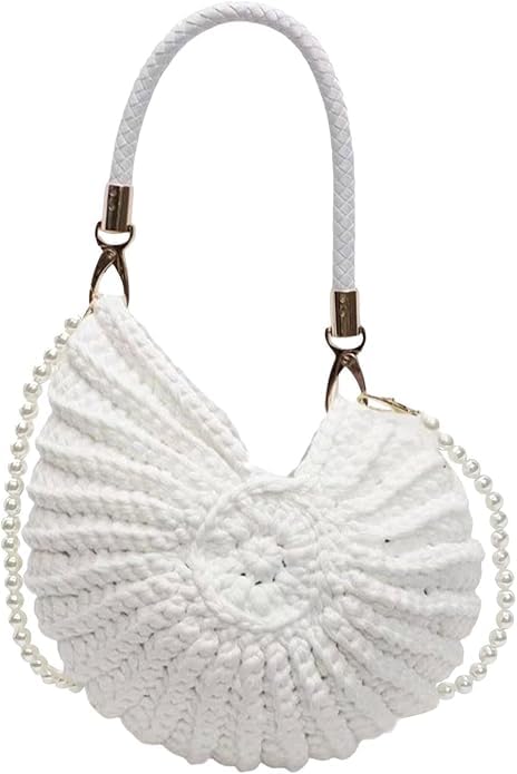 Sac crochet blanc avec bandoulière perles pour femme