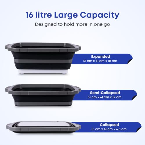 XL 3-in-1 BBQ Marinating Tub with Cutting Board Lid & Drain Plug – 16L Collapsible Food-Safe Wash Basin for Meat Prep, Grilling, Camping, Kitchen & Outdoor Cooking (Black) - Image 2