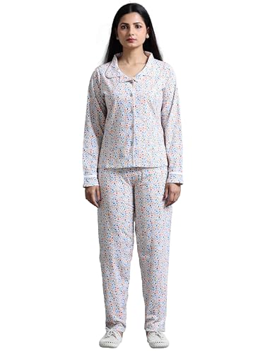 ECOLINE Clothing Eco-Friendly Women's Cotton Full Sleeve Night Suit | Collar Pyjama Set | Night Dress All Over Flower Print Night Wear